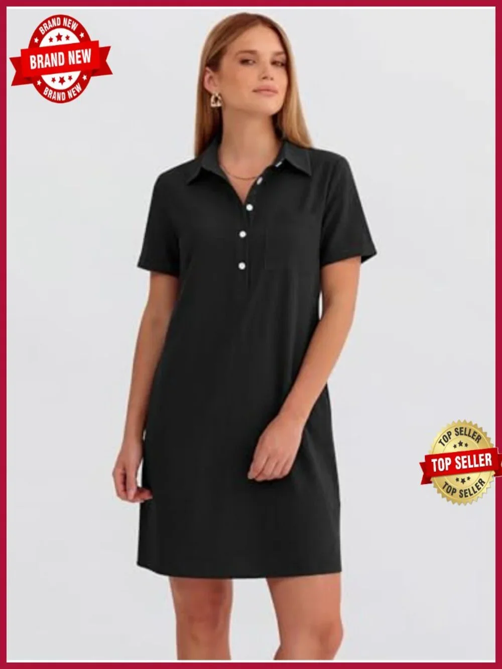 Women's Casual Shirt Dress Short Sleeve Button Polo Collar Midi